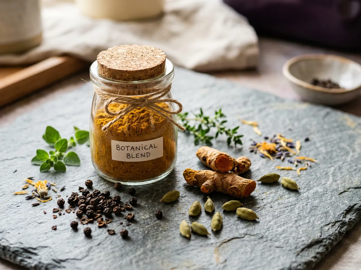 Plant powder jar and whole spices - zinc macronutrient metabolism supplement botanicals